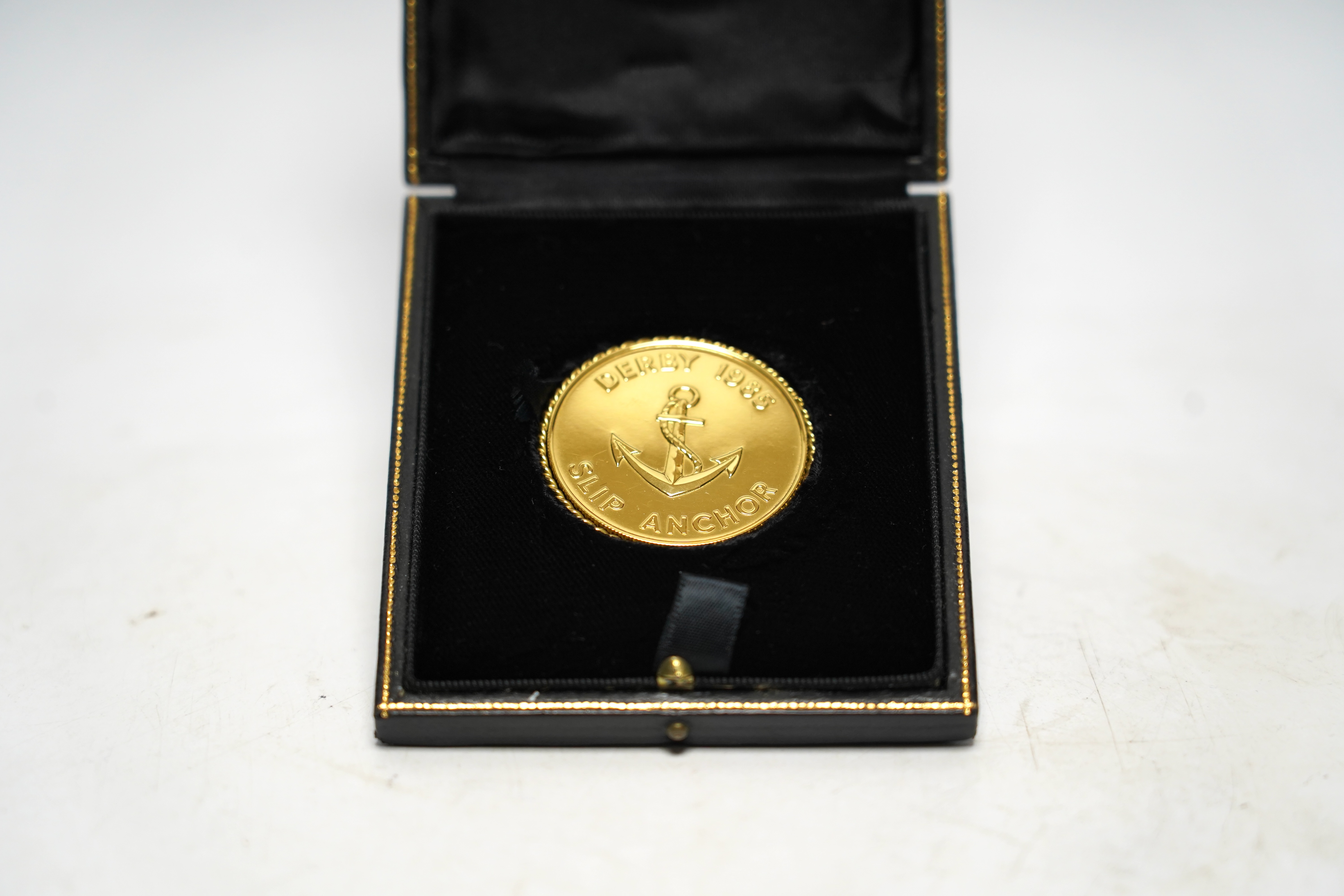 A Lord Howard de Walden medal commemorating Slip Anchor, Derby, 1985, in Cartier box.
